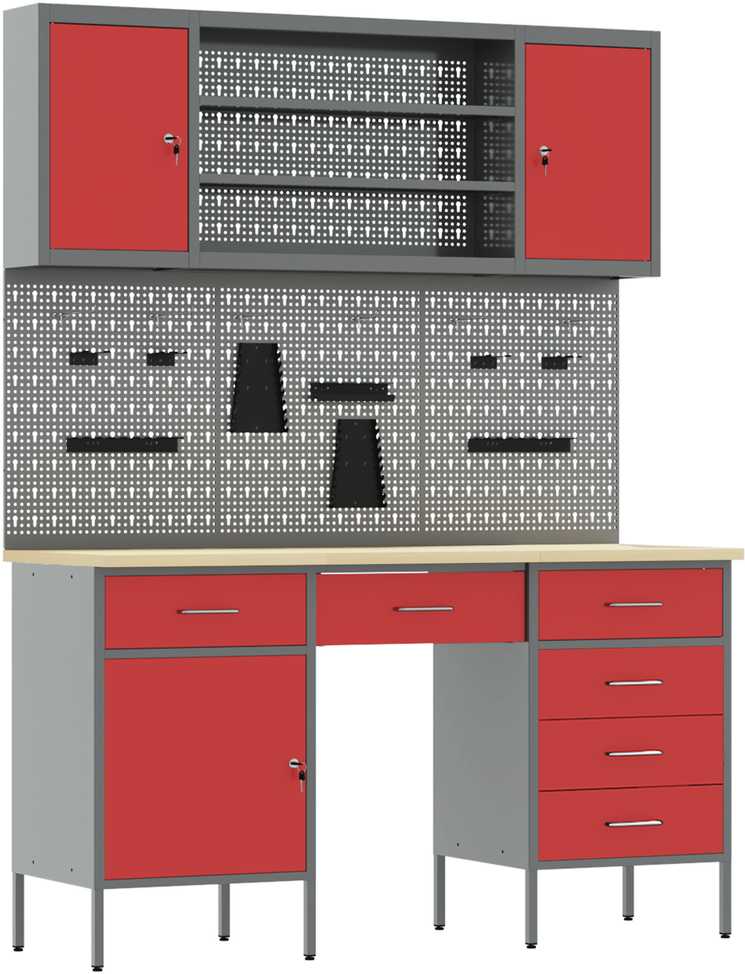 Darbo spinta 8 pcs Raudona Inžinerinė mediena ir plienas