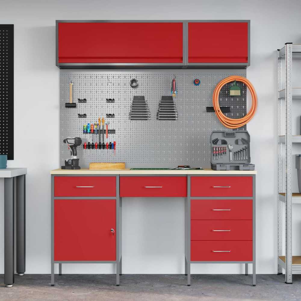 Darbo spinta 8 pcs Raudona Inžinerinė mediena ir plienas