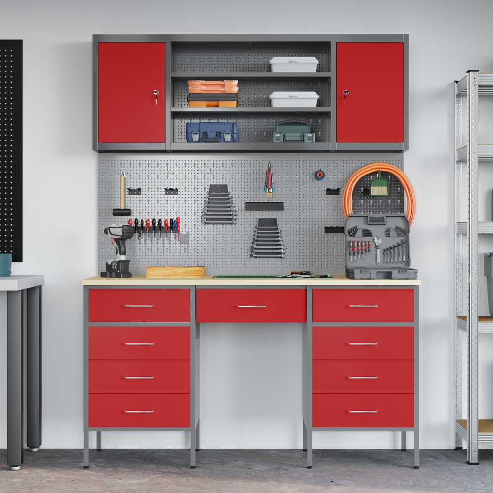 Darbo spinta 8 pcs Raudona Inžinerinė mediena ir plienas