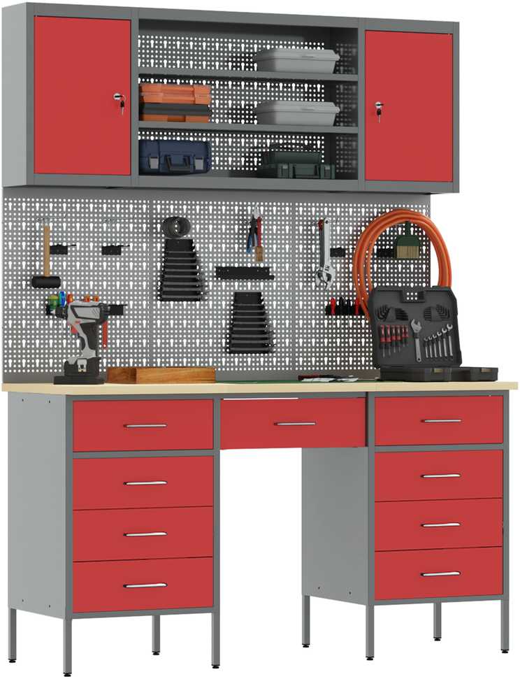 Darbo spinta 8 pcs Raudona Inžinerinė mediena ir plienas