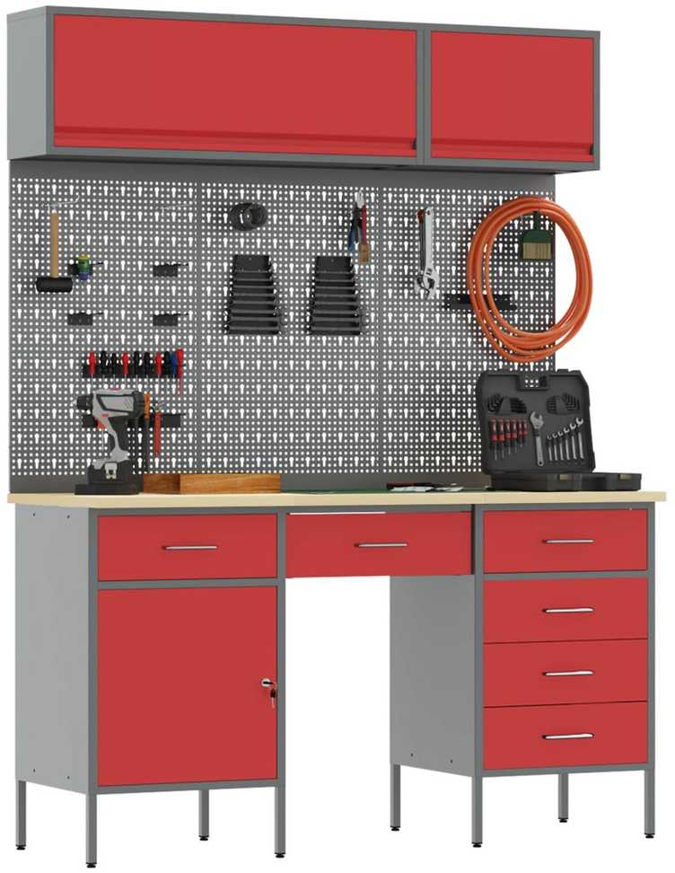 Darbo spinta 8 pcs Raudona Inžinerinė mediena ir plienas