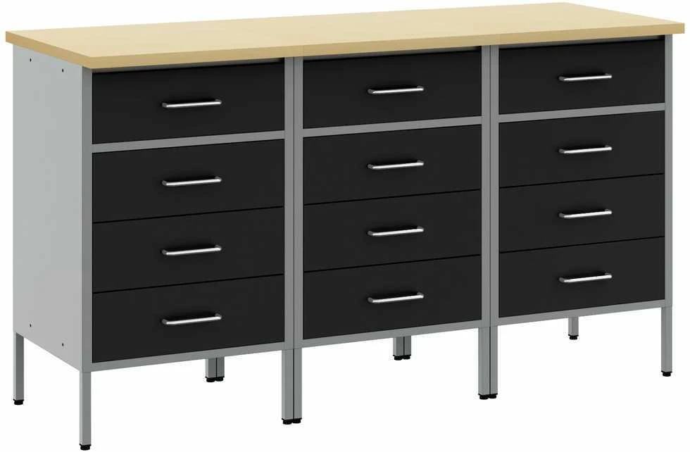 Darbo spinta su stalčių 3 vnt. Juoda ir pilka 150 x 55 x 85 cm