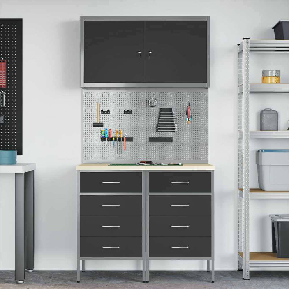 Darbo spinta 5 pcs Juoda Inžinerinė mediena ir plienas