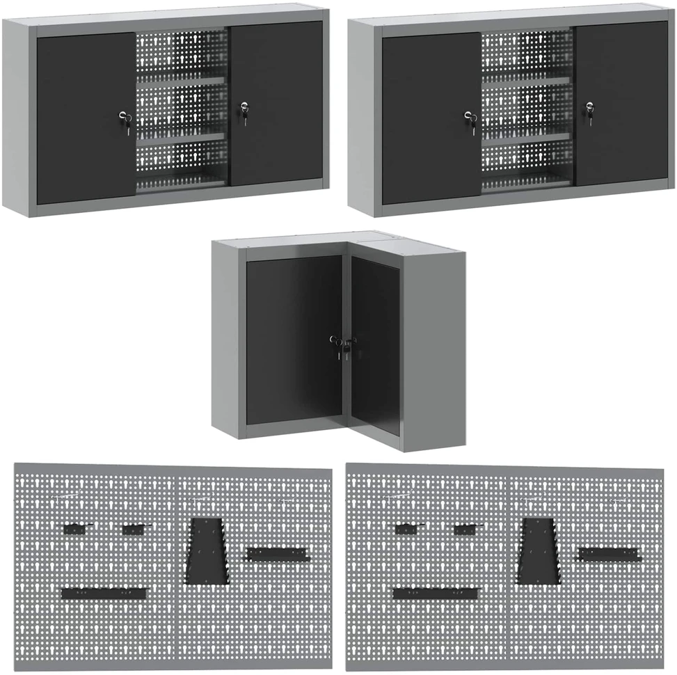 Darbo spintos rinkinys su stalčių 10 vnt. Juoda ir pilka