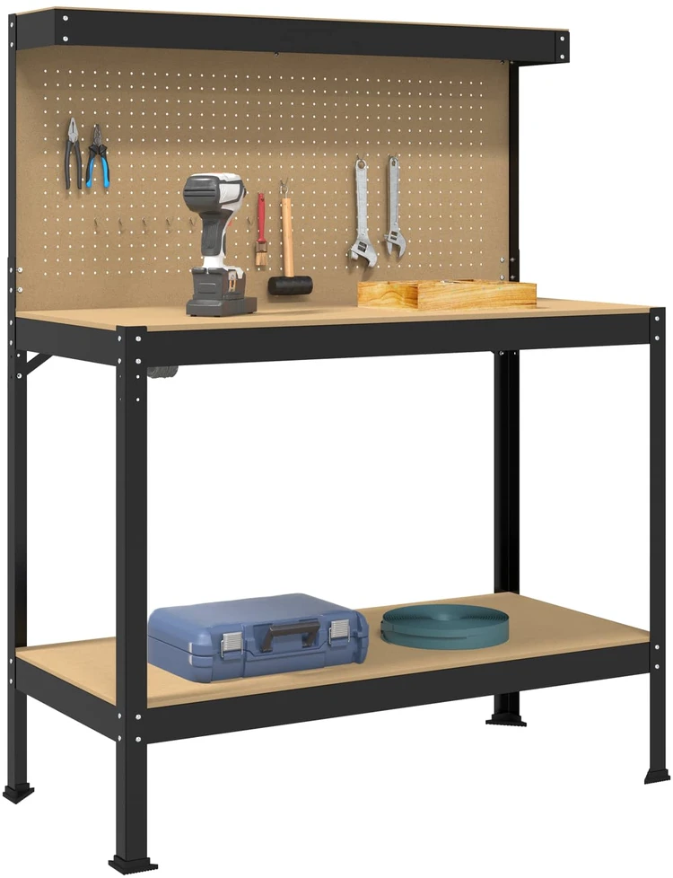 Darbo stalas su lentyna su saugykla Juodas 114 x 54 x 145 cm