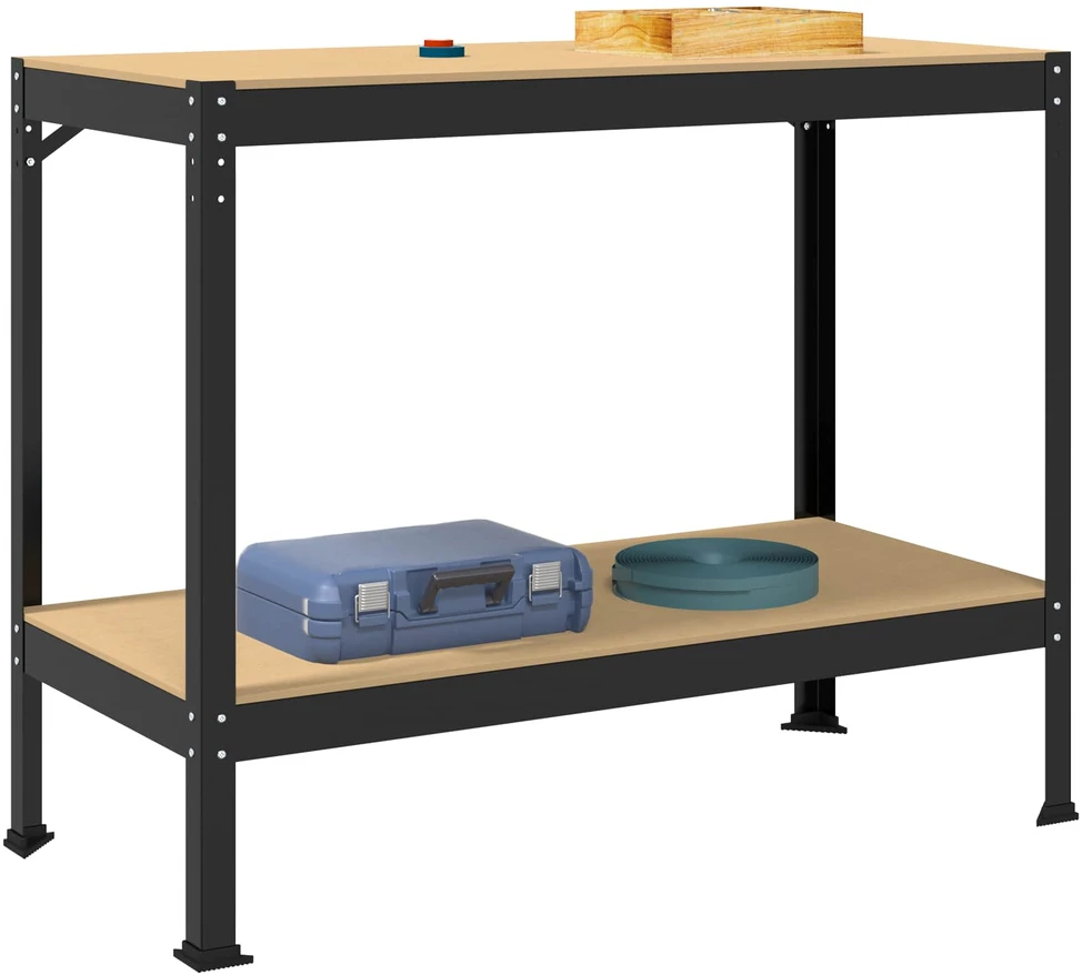 Darbo stalas su lentyna su saugykla Juodas 115 x 55 x 91 cm