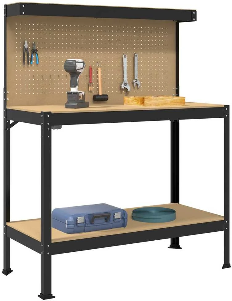 Darbo stalas su lentyna su saugykla Juodas 114 x 54 x 145 cm
