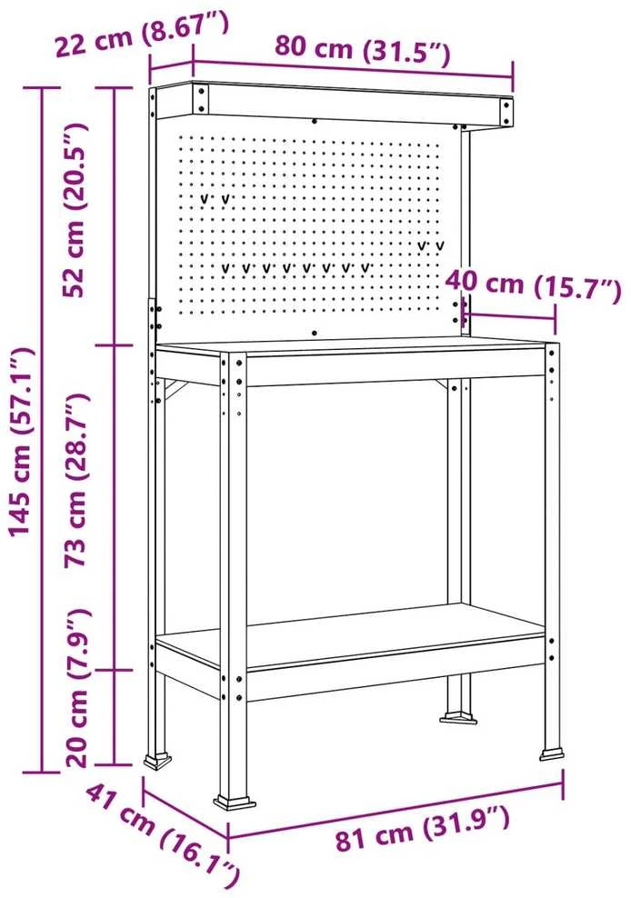 Darbo stalas su lentyna su saugykla Juodas 81 x 41 x 145 cm