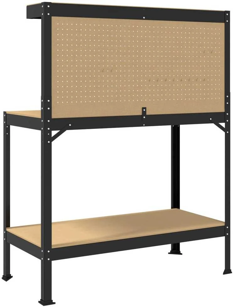 Darbo stalas su lentyna su saugykla Juodas 114 x 54 x 145 cm