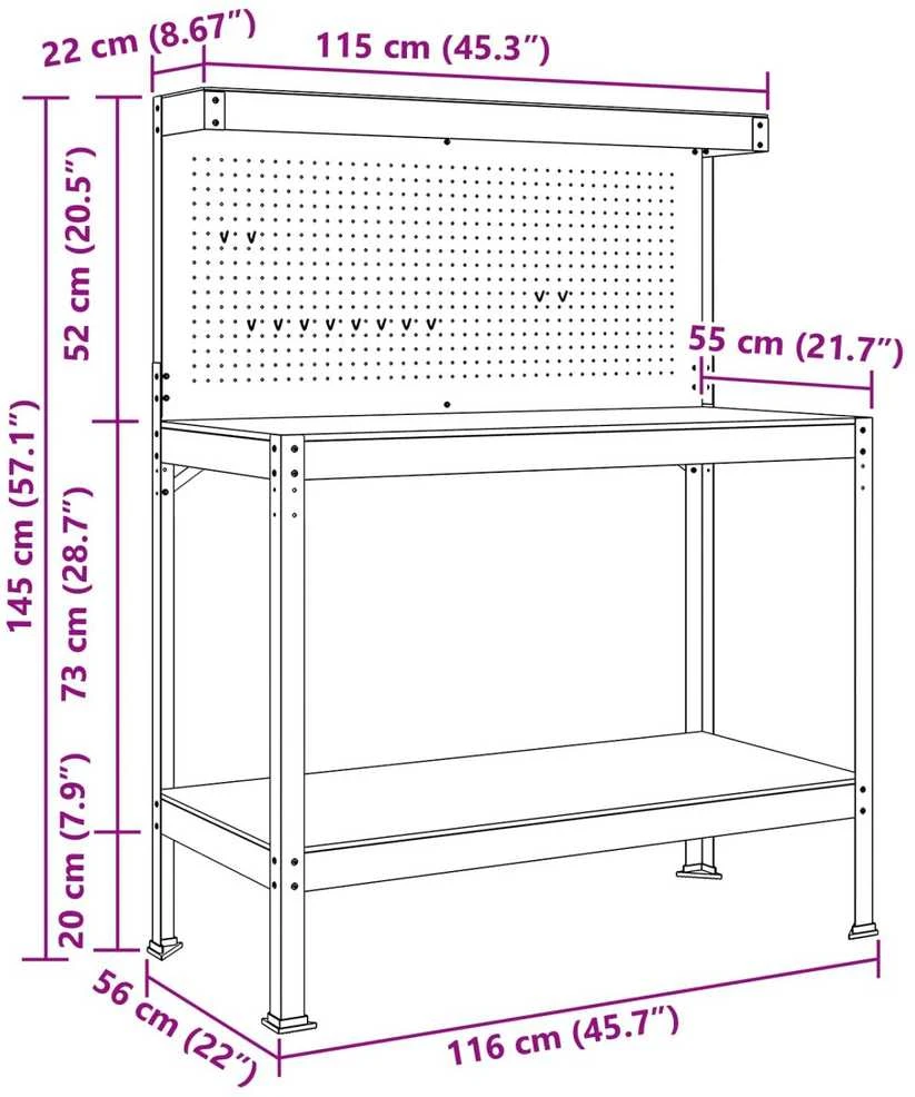 Darbo stalas su lentyna su saugykla Juodas 114 x 54 x 145 cm