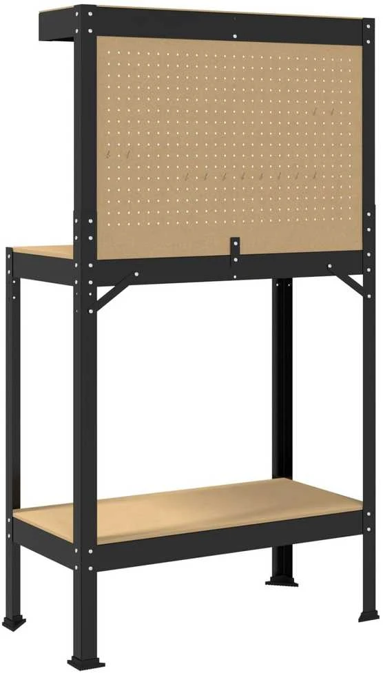 Darbo stalas su lentyna su saugykla Juodas 81 x 41 x 145 cm