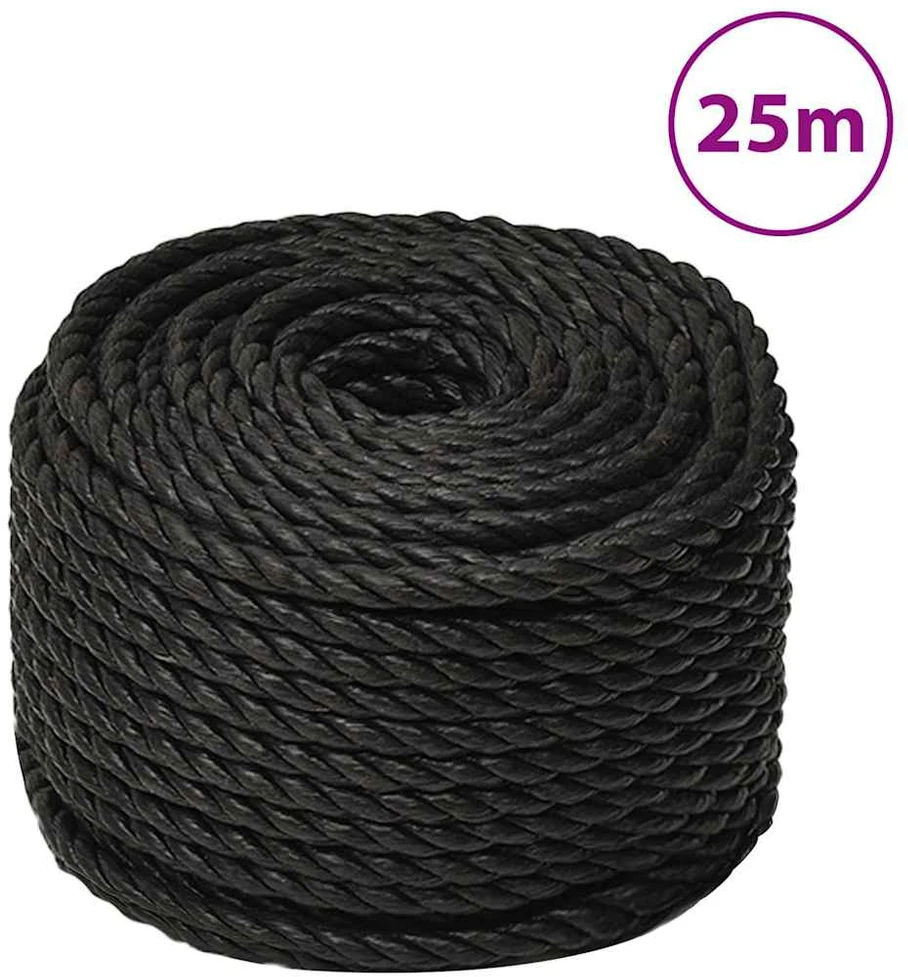 Darbo virvė, juodos spalvos, 12mm, 25m, polipropilenas