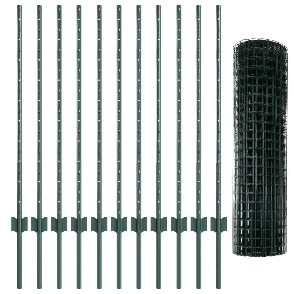 Euro tvoros su stulpu 25 x 1 m PVC dengtas plienas Žalia