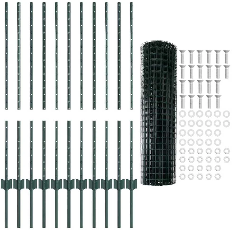Euro tvoros su stulpu 25 x 1 m PVC dengtas plienas Žalia