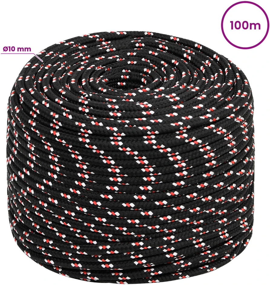 Daugiafunkcinė buitinė virvė 10 mm 100 m Juoda ir raudona PP