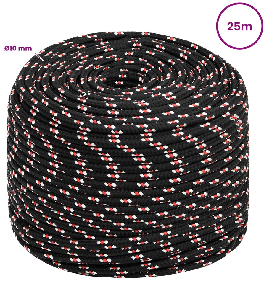 Daugiafunkcinė buitinė virvė 10 mm 25 m Juoda ir raudona PP