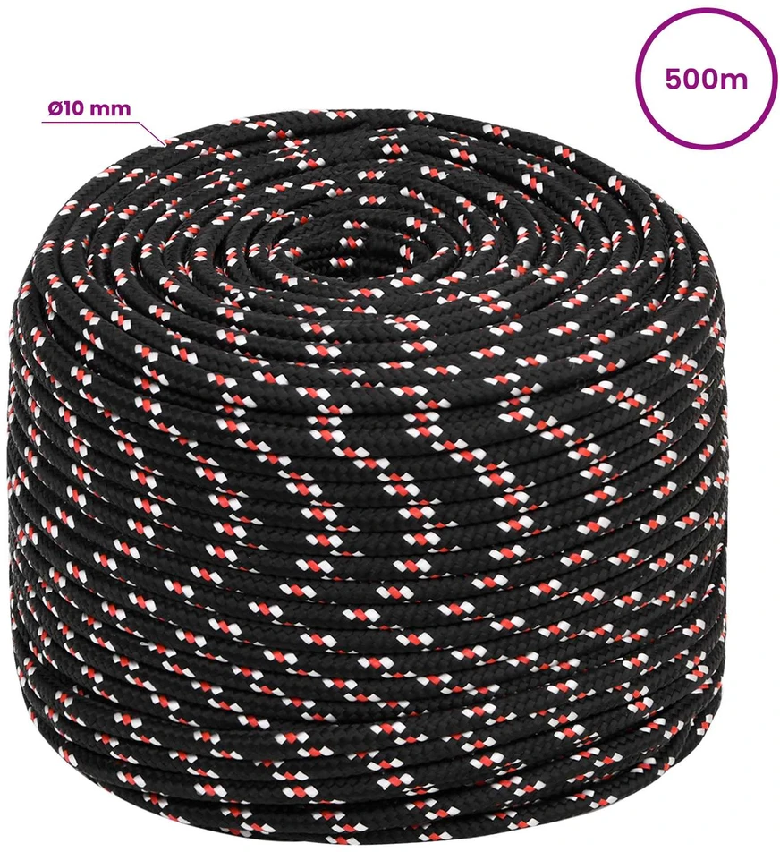 Daugiafunkcinė buitinė virvė 10 mm 500 m Juoda ir raudona PP