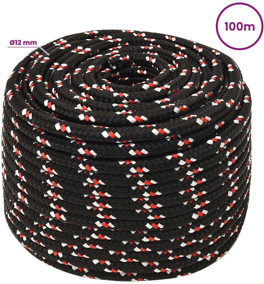 Daugiafunkcinė buitinė virvė 12 mm 100 m Juoda ir raudona PP
