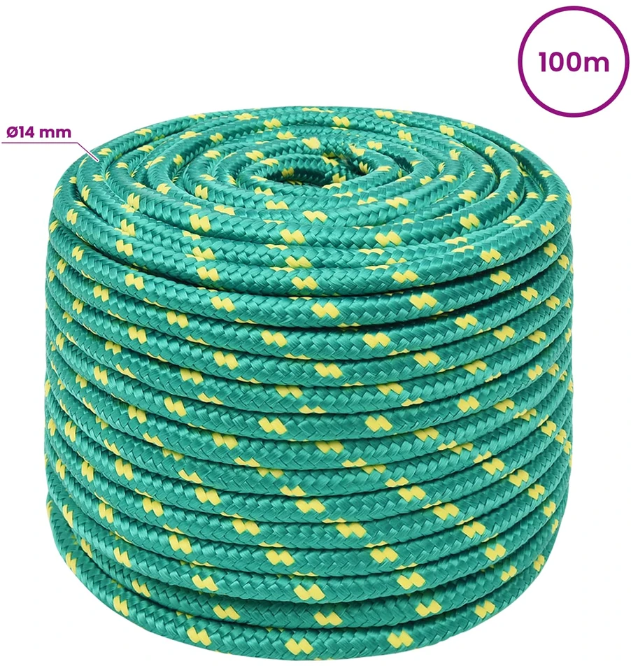 Daugiafunkcinė buitinė virvė 14 mm 100 m Žalia PP