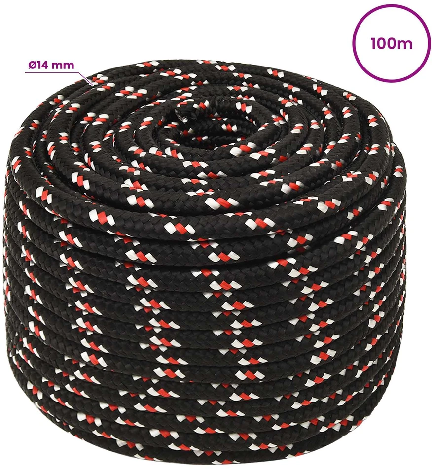 Daugiafunkcinė buitinė virvė 14 mm 100 m Juoda ir raudona PP