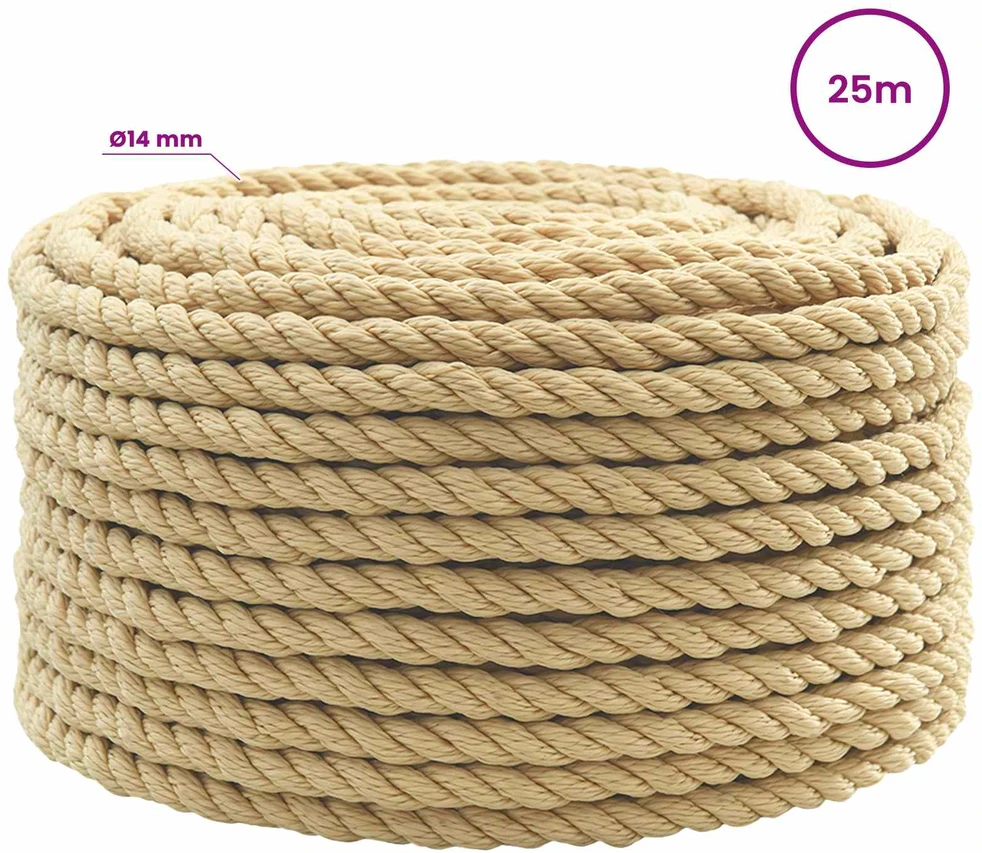 Daugiafunkcinė buitinė virvė 14 mm 25 m Natūrali PP