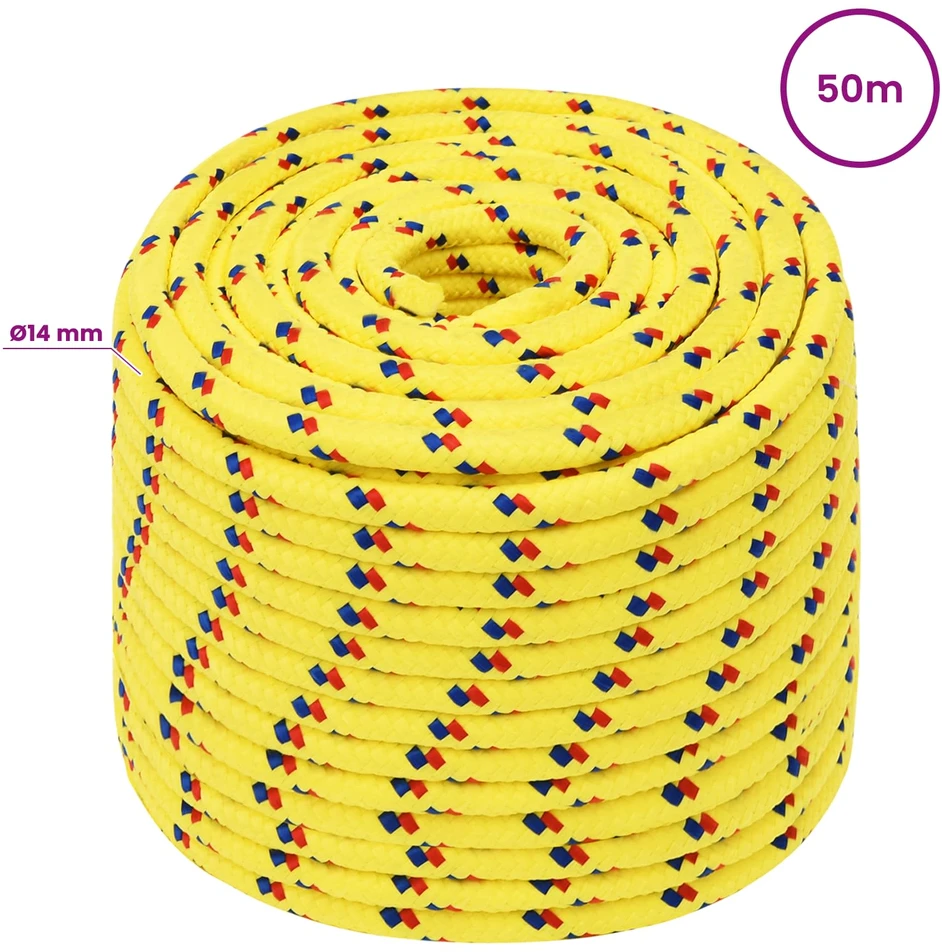 Daugiafunkcinė buitinė virvė 14 mm 50 m Geltona PP