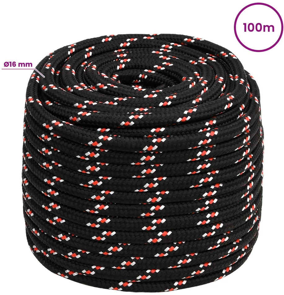 Daugiafunkcinė buitinė virvė 16 mm 100 m Juoda ir raudona PP