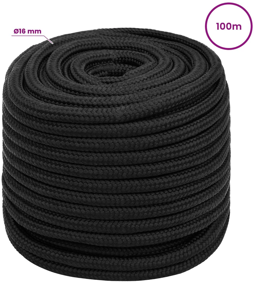 Daugiafunkcinė buitinė virvė 16 mm 100 m Juoda PP