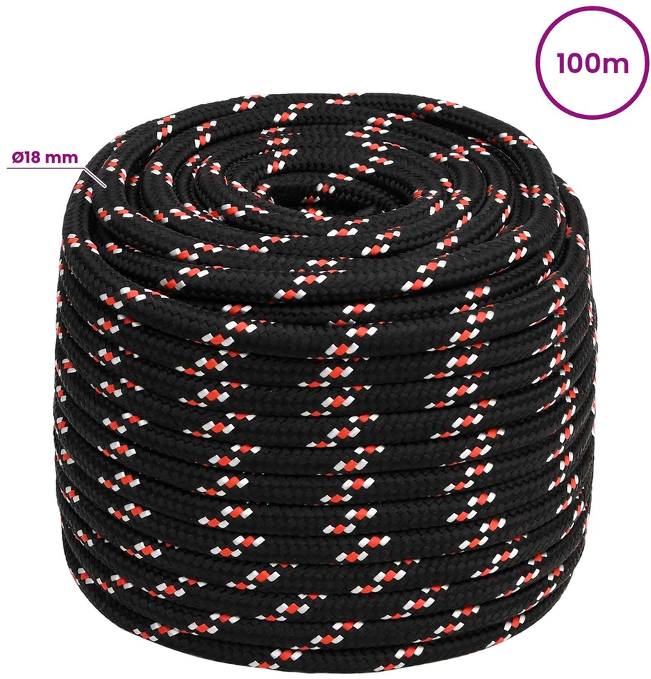 Daugiafunkcinė buitinė virvė 18 mm 100 m Juoda ir raudona PP