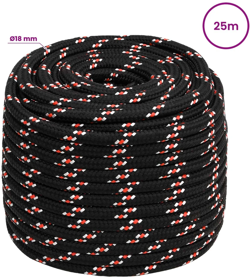 Daugiafunkcinė buitinė virvė 18 mm 25 m Juoda ir raudona PP