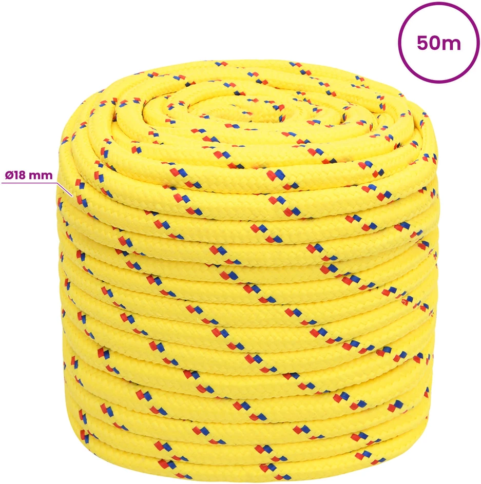 Daugiafunkcinė buitinė virvė 18 mm 50 m Geltona PP