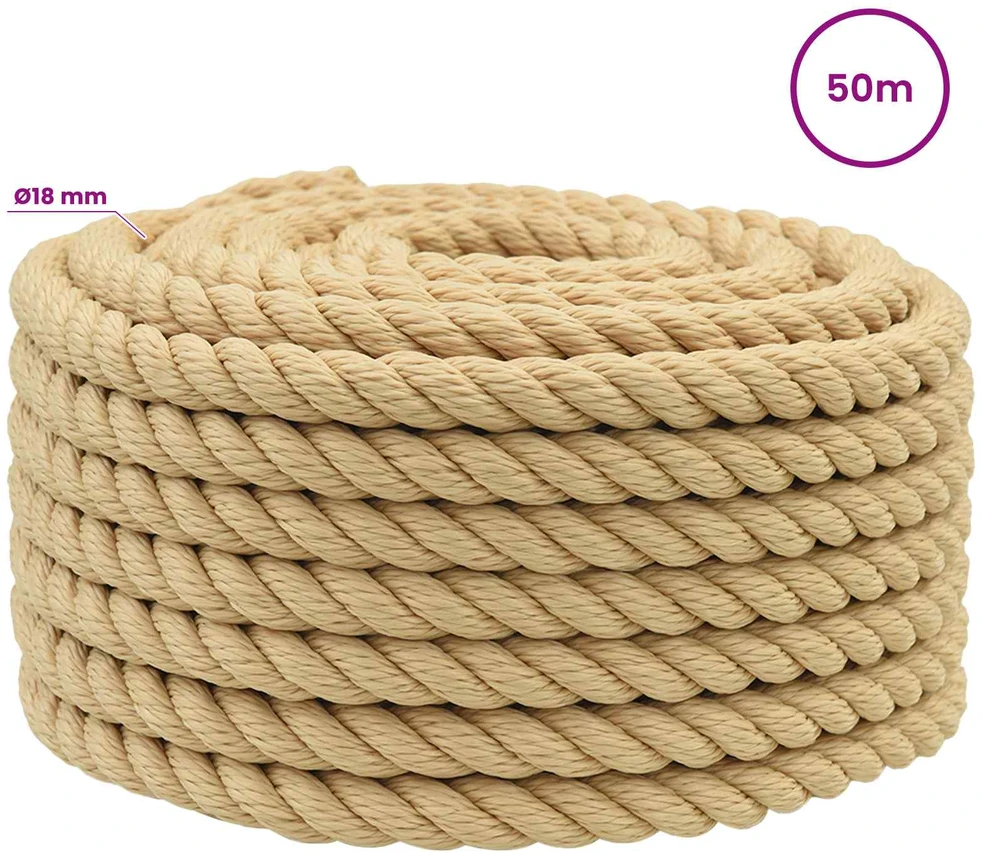 Daugiafunkcinė buitinė virvė 18 mm 50 m Natūrali PP