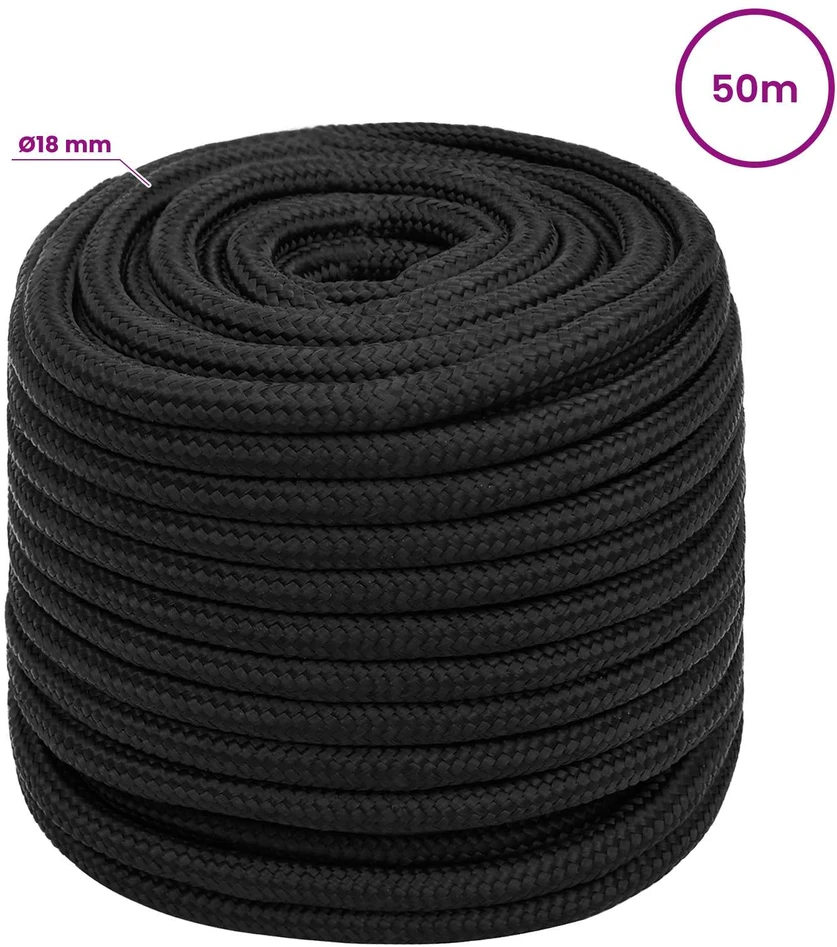 Daugiafunkcinė buitinė virvė 18 mm 50 m Juoda PP