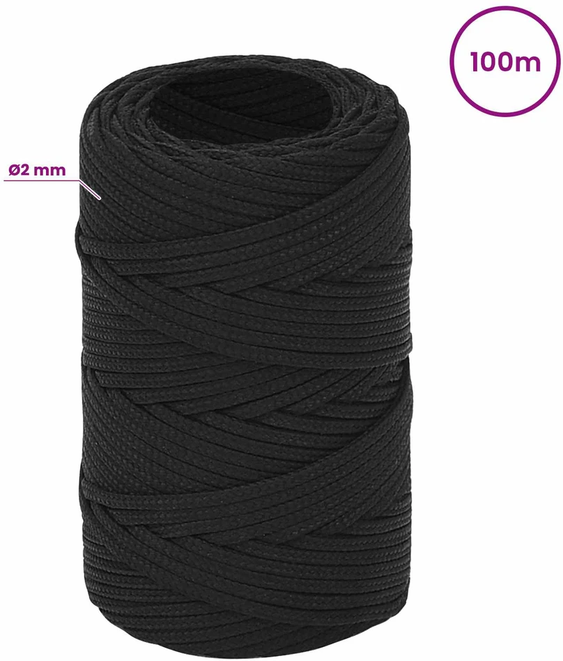 Daugiafunkcinė buitinė virvė 2 mm 100 m Juoda PP