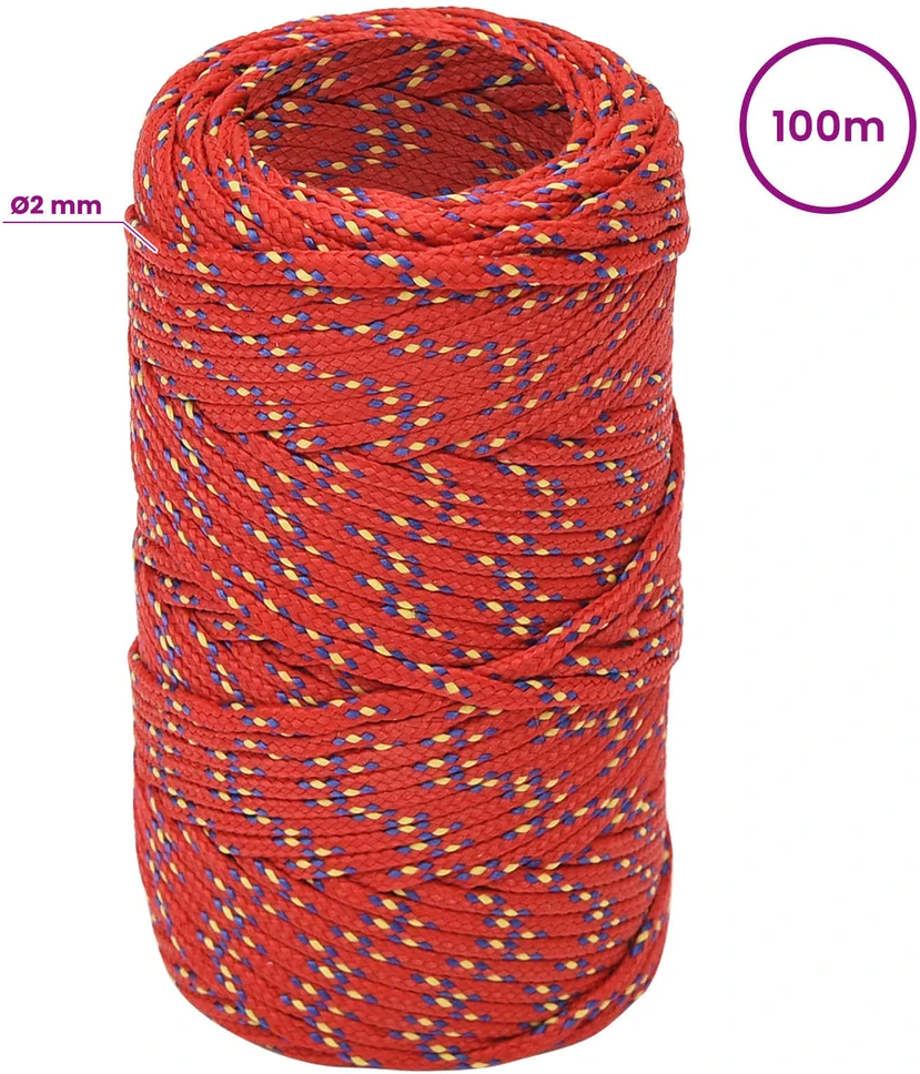 Daugiafunkcinė buitinė virvė 2 mm 100 m Raudona PP