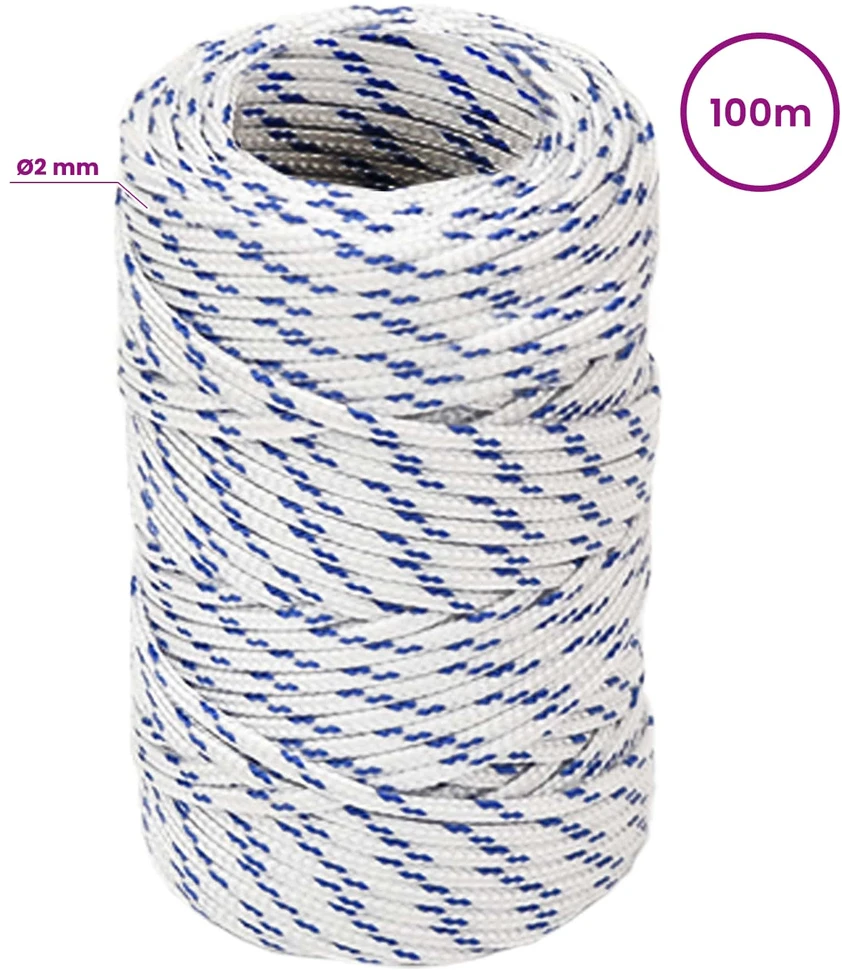 Daugiafunkcinė buitinė virvė 2 mm 100 m Balta ir mėlyna PP