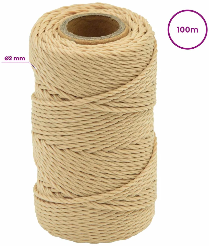 Daugiafunkcinė buitinė virvė 2 mm 100 m Natūrali PP