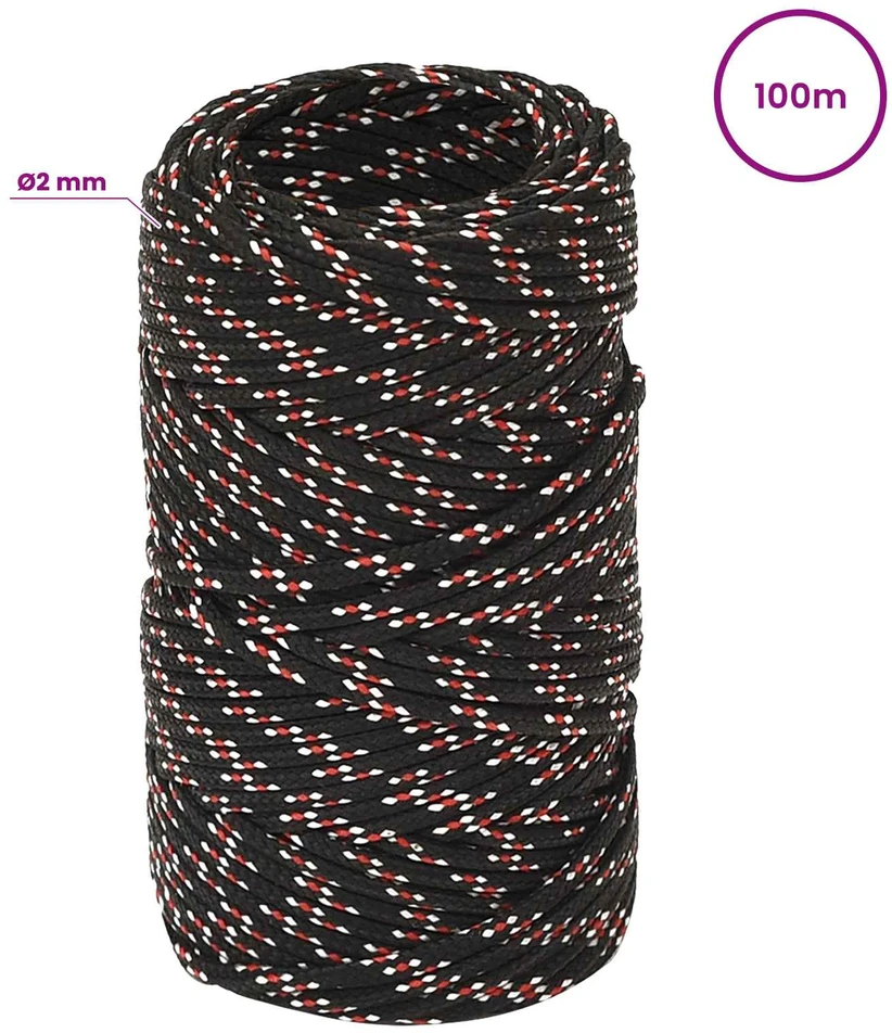 Daugiafunkcinė buitinė virvė 2 mm 100 m Juoda ir raudona PP