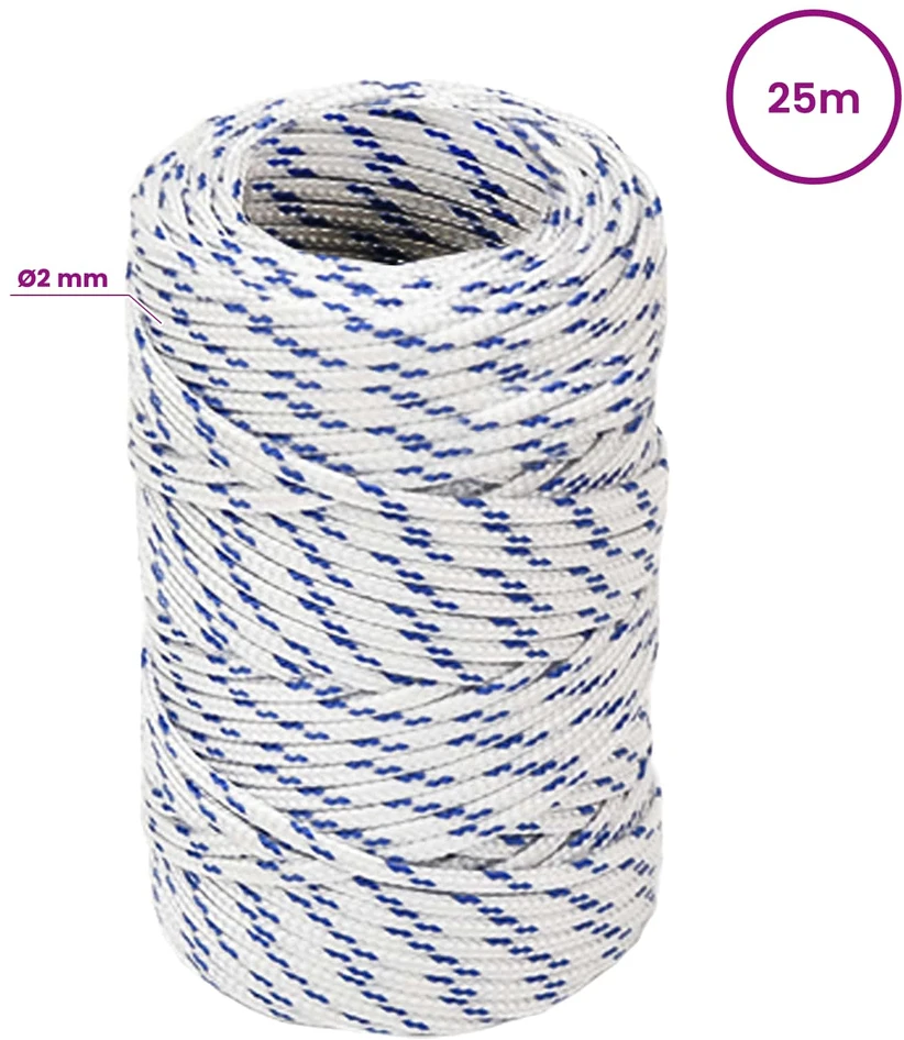 Daugiafunkcinė buitinė virvė 2 mm 25 m Balta ir mėlyna PP