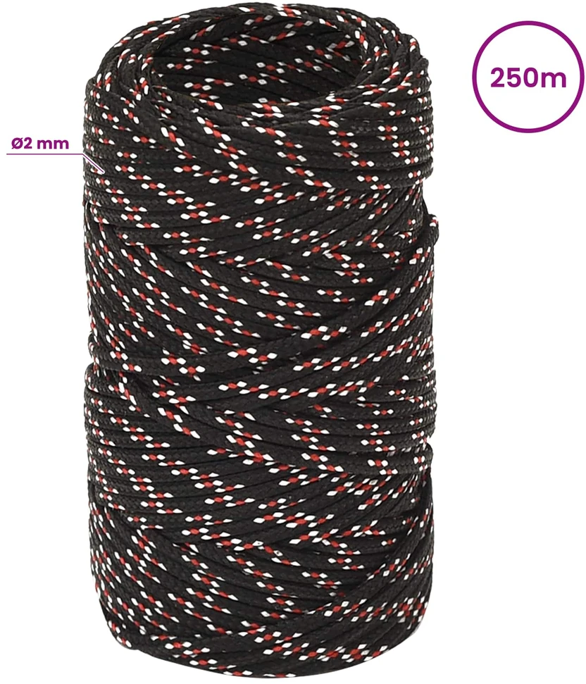 Daugiafunkcinė buitinė virvė 2 mm 250 m Juoda ir raudona PP