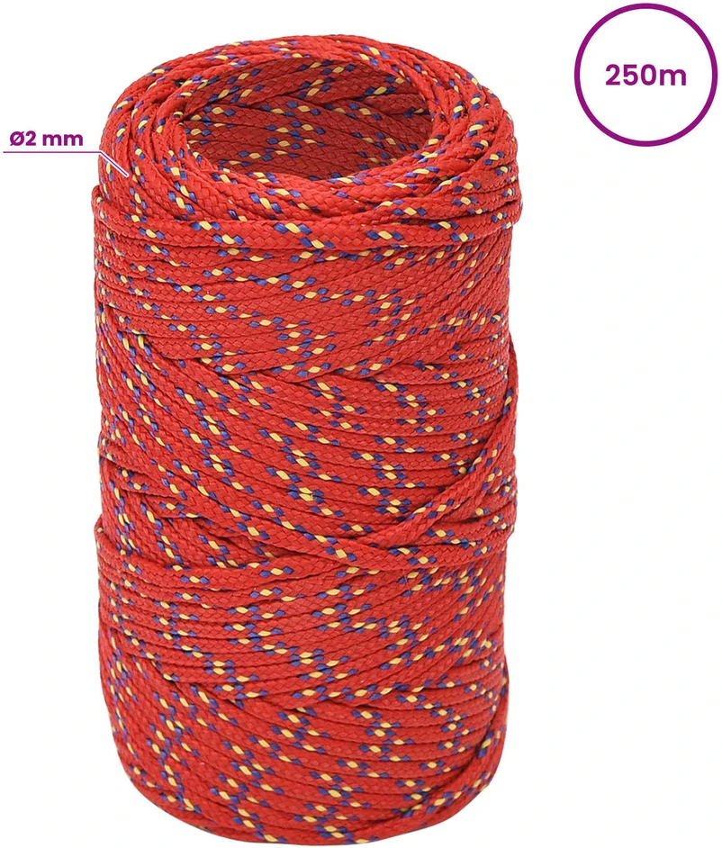 Daugiafunkcinė buitinė virvė 2 mm 250 m Raudona PP