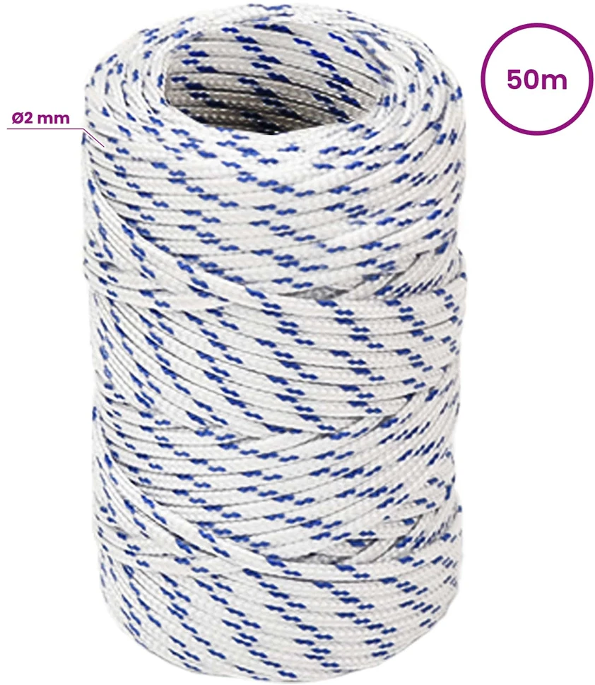Daugiafunkcinė buitinė virvė 2 mm 50 m Balta ir mėlyna PP