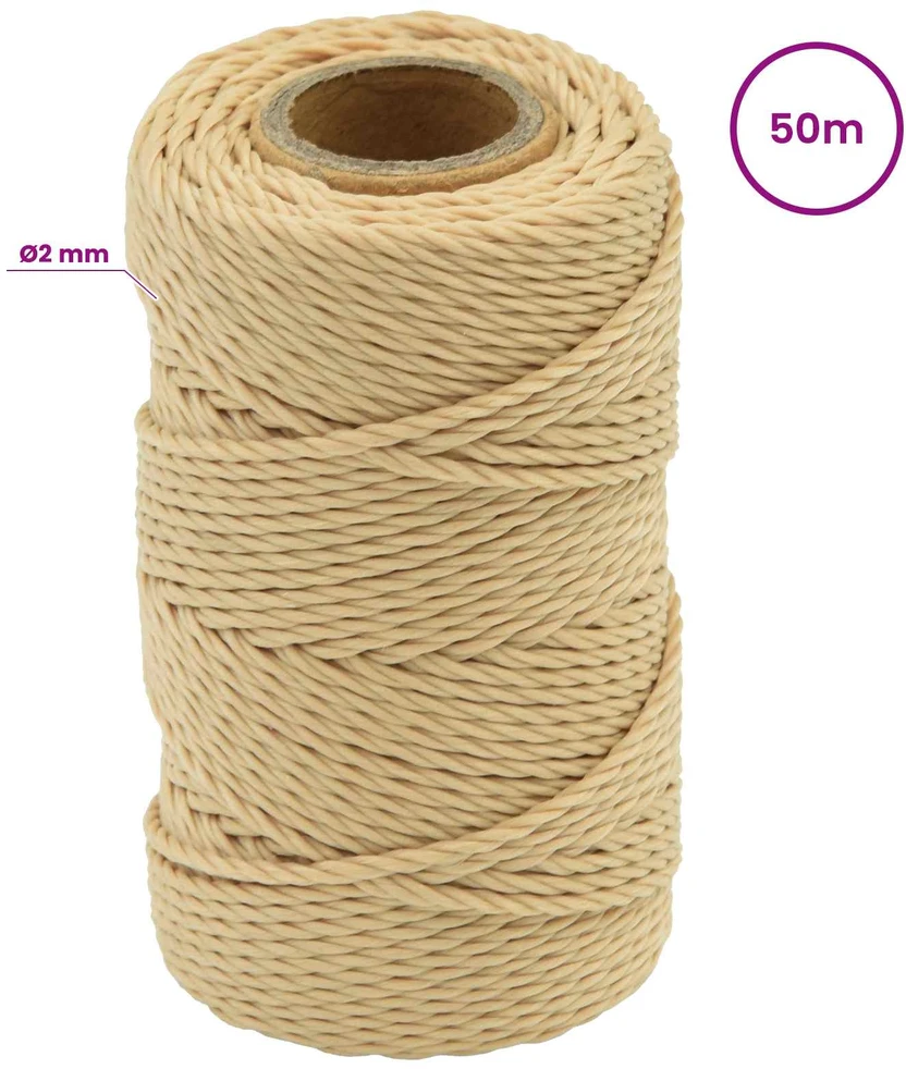 Daugiafunkcinė buitinė virvė 2 mm 50 m Natūrali PP