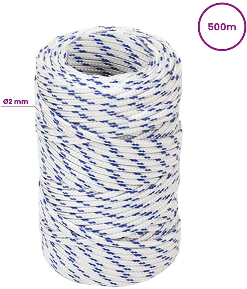 Daugiafunkcinė buitinė virvė 2 mm 500 m Balta ir mėlyna PP