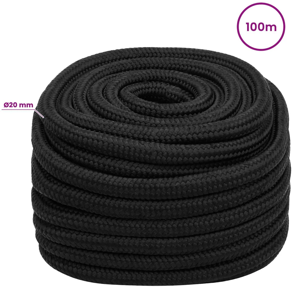 Daugiafunkcinė buitinė virvė 20 mm 100 m Juoda PP