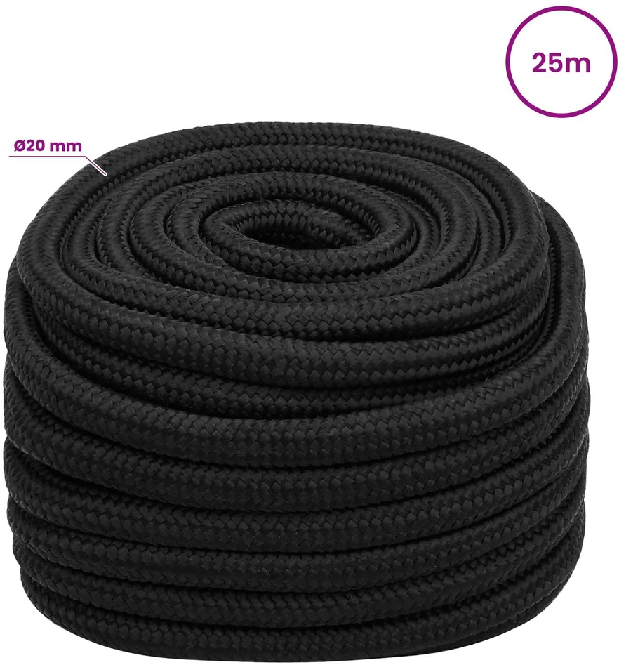 Daugiafunkcinė buitinė virvė 20 mm 25 m Juoda PP