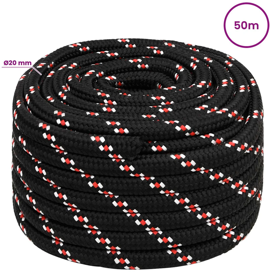 Daugiafunkcinė buitinė virvė 20 mm 50 m Juoda ir raudona PP