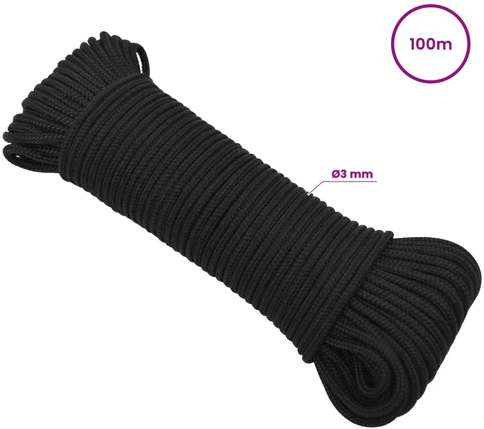 Daugiafunkcinė buitinė virvė 3 mm 100 m Juoda PP