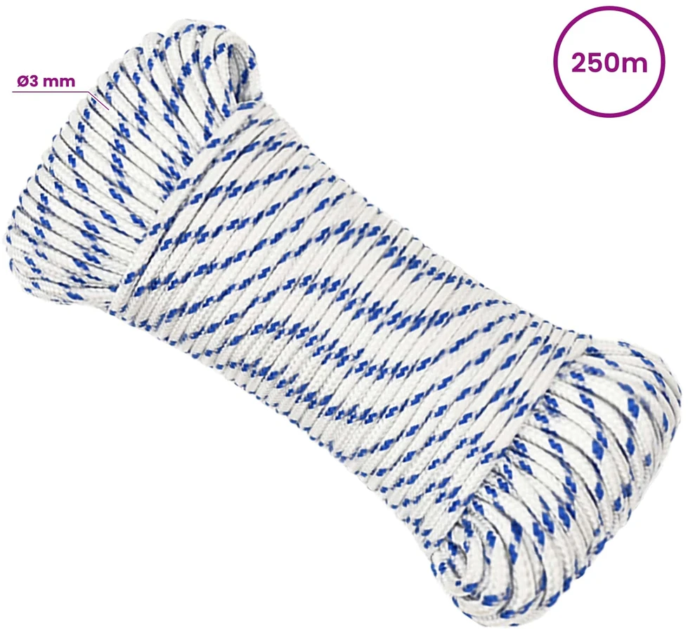 Daugiafunkcinė buitinė virvė 3 mm 250 m Balta ir mėlyna PP