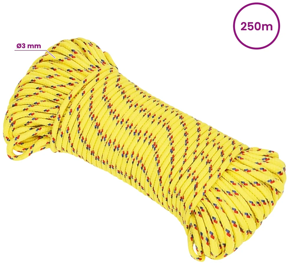 Daugiafunkcinė buitinė virvė 3 mm 250 m Geltona PP
